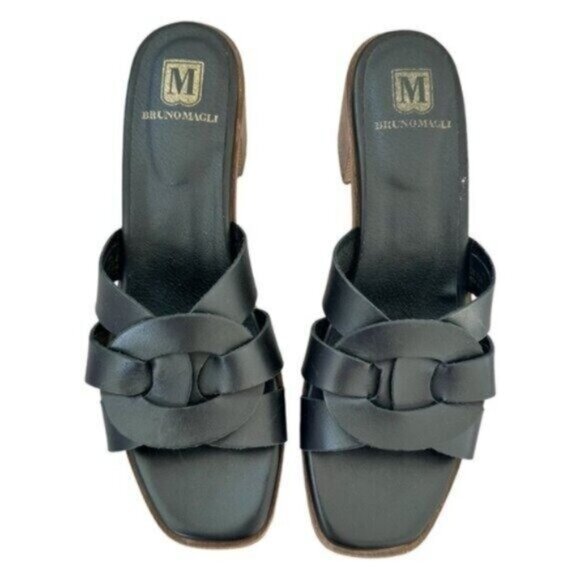 NWOB Bruno Magli Aria Block Heel Slide Sandal Black Size 9.5 - Picture 2 of 11